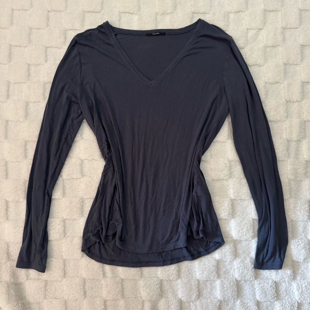 Tahari Women's Soft V-Neck Long Sleeve Top, Dark Blue Gray, Modal Rayon Blend